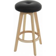 Tabouret de bar Navan, chaise de bar tabouret de bar, bois similicuir pivotant, noir, pieds clairs