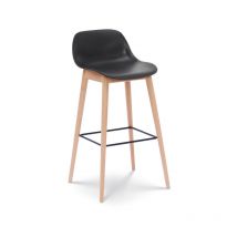 Tabouret de bar noir style scandinave avec pieds en bois naturel - Hauteur 66 cm