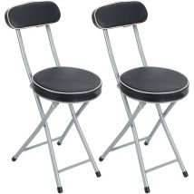Tabouret de bar pliable de hauteur de siège avec dossier en cuir rembourré pour adultes, chaises pliantes portables noires pour extérieur, intérieur,