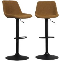 Lot de 2 tabourets de bar réglables - Noah - bouclette texturée moutarde - hauteur réglable 60.5/81.5cm . repose-pieds
