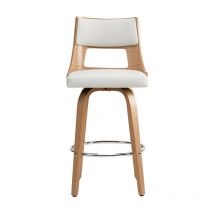 Miliboo - Tabouret de bar scandinave pivotant blanc et bois clair garbo
