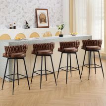 Dyhome - Tabouret de bar, set de 4, avec dossier et repose-pieds tressés, tabouret de bar pivotant, simili cuir pu, hauteur d'assise 79 cm, pour