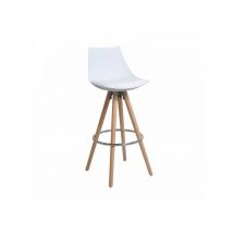 Tabouret de bar Simili cuir Blanc/Hêtre - lulo - l 41 x l 40.5 x h 99 cm