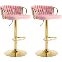 Lot de 2 Tabourets de Bar Woltu Tabourets Pivotant à 360°, Hauteur Réglable, Velours + Métal, Rose