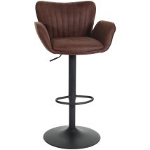 Tabouret de bar x1 pivotant avec accoudoir repose-pieds rotatif en tissu marron foncé base métal noir 040008590