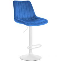 Tabouret de bar x1 réglable en hauteur pivotant à 360° assise en velours bleu couture verticale pied métal blanc 100005432