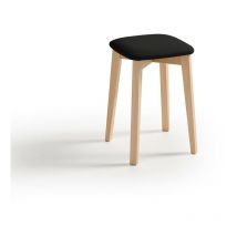 Fanmuebles - Tabouret de cuisine Donosti pieds en bois rembourrés Revêtement : Similicuir noir
