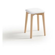 Fanmuebles - Tabouret de cuisine Donosti pieds en bois rembourrés Revêtement : Similicuir blanc