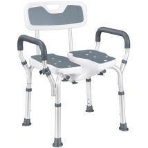 Aorsher - Tabouret de Douche avec découpe hygiénique, Chaise de Douche réglable en Hauteur avec Dossier et accoudoirs, supportant jusqu'à 180 kg,