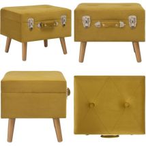 Tabouret de rangement 40 cm Jaune moutarde Velours - Tabouret Coffre - Tabouret Rangements - Tabouret Tissu - Tabouret Velours - Meuble Rangement