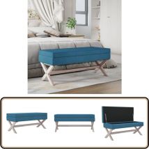 Tabouret de rangement Bleu 110x45x49 cm Velours - Banc Coffre - Tabouret Rangements - Meuble Rangement - Chaise Storage - Pouf Ottoman