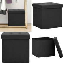 Tabouret de rangement pliable Noir Faux lin - tabouret de rangement - tabourets de rangement - Home & Living - Noir