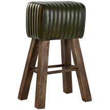 Dkd Home Decor - Tabouret Cuir Bois 41X30X79 Vert Foncé