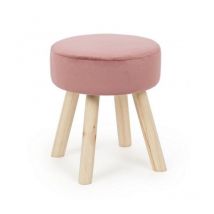 Iperbriko - Tabouret en bois Adeline effet velours rose 38h cm