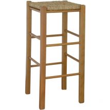 Okaffarefatto - Tabouret en bois avec assise carrée en paille h 70 cm pieds droits noyer clair
