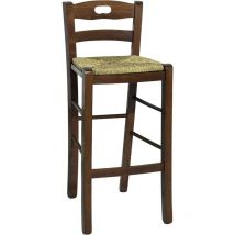 Tabouret en bois avec poigne au dossier h66 noyer foncassise en paille