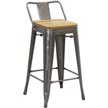 Tabouret en métal et bois d'orme huilé