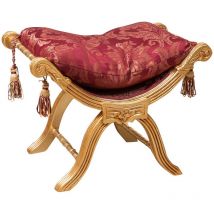Biscottini - Tabouret faldistoire Louis xvi de style français, en hêtre massif, sculpté et fini à la main avec patine en feuille d'or