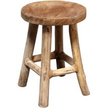 Tabouret fleur en teck 26 x 20 cm rond - naturel / large - tabouret plante en bois avec 4 pieds