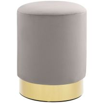 Tabouret Bas Design Velours Gris Clair Et Metal Doré Sinza