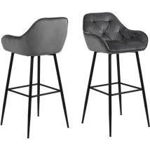 Hellin - Tabouret haut avec accoudoirs en velours et métal (lot de 2) - teri
