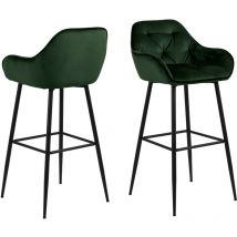 Hellin - Tabouret haut avec accoudoirs en velours et métal (lot de 2) - teri