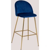 Sklum - Tabouret haut en velours Kana Design ↑75 cm Bleu Doré