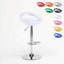 Tabouret de bar et cuisine réglable en hauteur pivotant avec repose-pieds Hollywood - Blanc