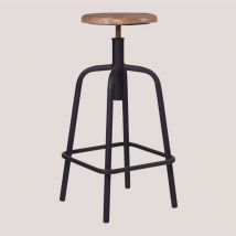 Sklum - Tabouret haut réglable en acier et bois Ery Noir