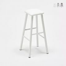 Tabouret de bar industriel en métal avec coussin en similicuir - Blanc