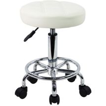 Tabouret Pivotant À Roulettes Réglable En Hauteur 49-64cm – Cuir Synthétique Facile À Nettoyer – 5 Roulettes Pour Mobilité – Capacité 110kg – Kktoner