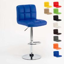 Superstool – Tabouret De Bar Pivotant Réglable 92-113 Cm – Dossier Rembourré – Base En Acier Chromé – Repose-pieds Courbe Demi-lune – Similicuir Bleu