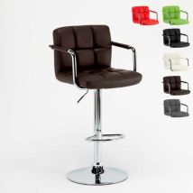 Tabouret de bar cuisine pivotant réglable dossier et accoudoirs Las Vegas - Marron