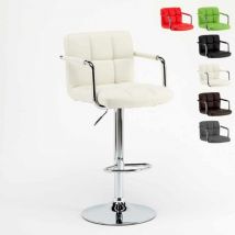 Tabouret de bar cuisine pivotant réglable dossier et accoudoirs Las Vegas - Blanc