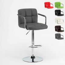 Tabouret de bar cuisine pivotant réglable dossier et accoudoirs Las Vegas - Gris