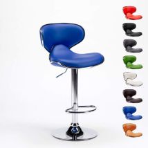 Superstool – Tabouret De Bar Pivotant 360° En Similicuir Bleu – Hauteur Réglable 59-80 Cm – Pied En Acier Chromé – Design Moderne