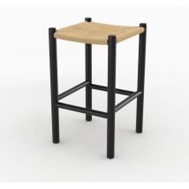 Rendez-vous Déco - Tabouret pour ilot central 65 cm en teck noir et rotin - kaïa
