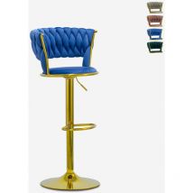 Ahd Amazing Home Design - Tabouret réglable en métal doré et velours tressé Macaron - Bleu