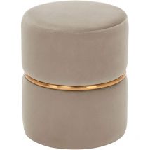 Décoshop26 - Tabouret rembourré rond pouf collier métallique doré en tissu velours beige TABO09063