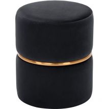 Décoshop26 - Tabouret rembourré rond pouf collier métallique doré en tissu velours noir TABO09067