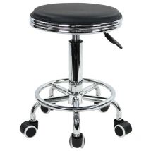 Tabouret Roulant réglable en Hauteur, Tabouret pivotant avec Repose-Pieds Style Industriel Moderne en métal en Cuir pu Noir