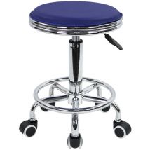 Tabouret Roulant réglable en Hauteur, Tabouret pivotant avec Repose-Pieds Style Industriel Moderne en métal en Cuir pu Bleu