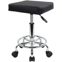 Tabouret À Roulettes Réglable En Hauteur 46-61cm – Cuir Synthétique Noir – Confortable Et Mobile – Capacité 110 Kg – Kktoner