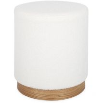 Tabouret scandinave rond en bouclettes blanches structure bois de sapin Ø40 x h 45cm