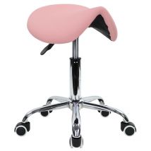 Tabouret Selle de Cheval Tabouret à roulettes réglable en Hauteur 45-61 cm en Cuir pu Rose