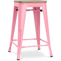 Privatefloor - Tabouret de bar design industriel - bois et acier - 61cm - Stylix Rose