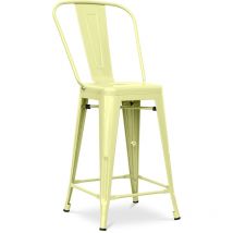 Tabouret de bar avec dossier - design industriel - 60cm - Stylix Jaune pâle