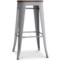 Tabouret de bar design industriel - Bois et acier - 76cm - Stylix Gris clair