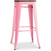 Privatefloor - Tabouret de bar design industriel - Bois et acier - 76cm - Stylix Rose