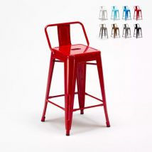 Tabouret de bar cuisine industriel en acier avec dossier h61cm Steel Top - Rouge